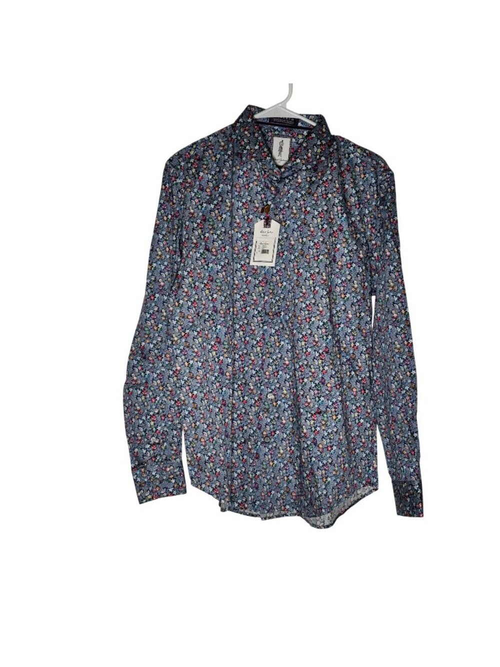 Robert Graham Aguilar Blue Floral Stretch Button Down Shirt Size M 15.5 NWT